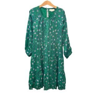 Roller Rabbit girls Green Floral Tiered Dress Size 10 Round Neck Key Hole